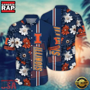 NCAA Illinois Fighting Illini Flower Summer Aloha Button Hawaiian Shirt