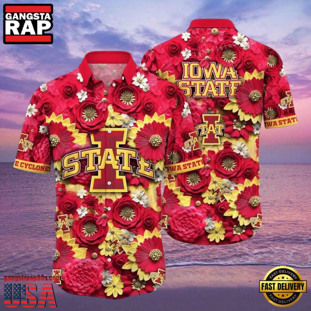 NCAA Iowa State Cyclones Flower Button Up Hawaiian Shirt 3D Shirt, Iowa State Cyclones Christmas Gifts NCAA Iowa State Cyclones Flower Button Up Hawaiian Shirt 3D Shirt, Iowa State Cyclones Christmas Gifts