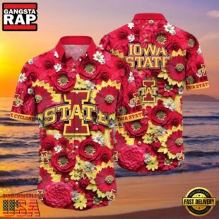 NCAA Iowa State Cyclones Flower Button Up Hawaiian Shirt 3D Shirt, Iowa State Cyclones Christmas Gifts