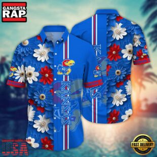 NCAA Kansas Jayhawks Flower Summer Aloha Button Hawaiian Shirt