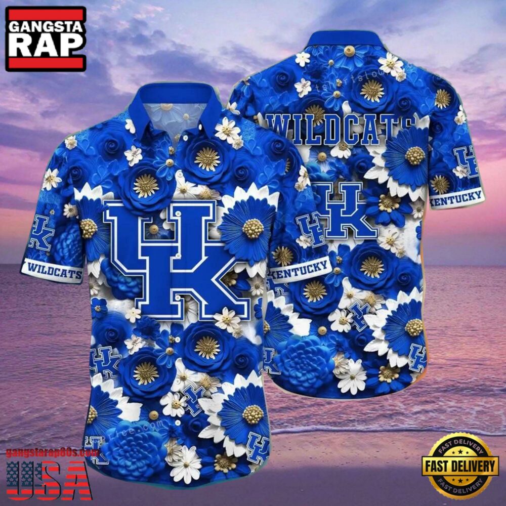 NCAA Kentucky Wildcats Flower Hawaiian Shirt Outfit 3D Shirt, Kentucky Wildcats Football Gifts For Her NCAA Kentucky Wildcats Flower Hawaiian Shirt Outfit 3D Shirt, Kentucky Wildcats Football Gifts For Her