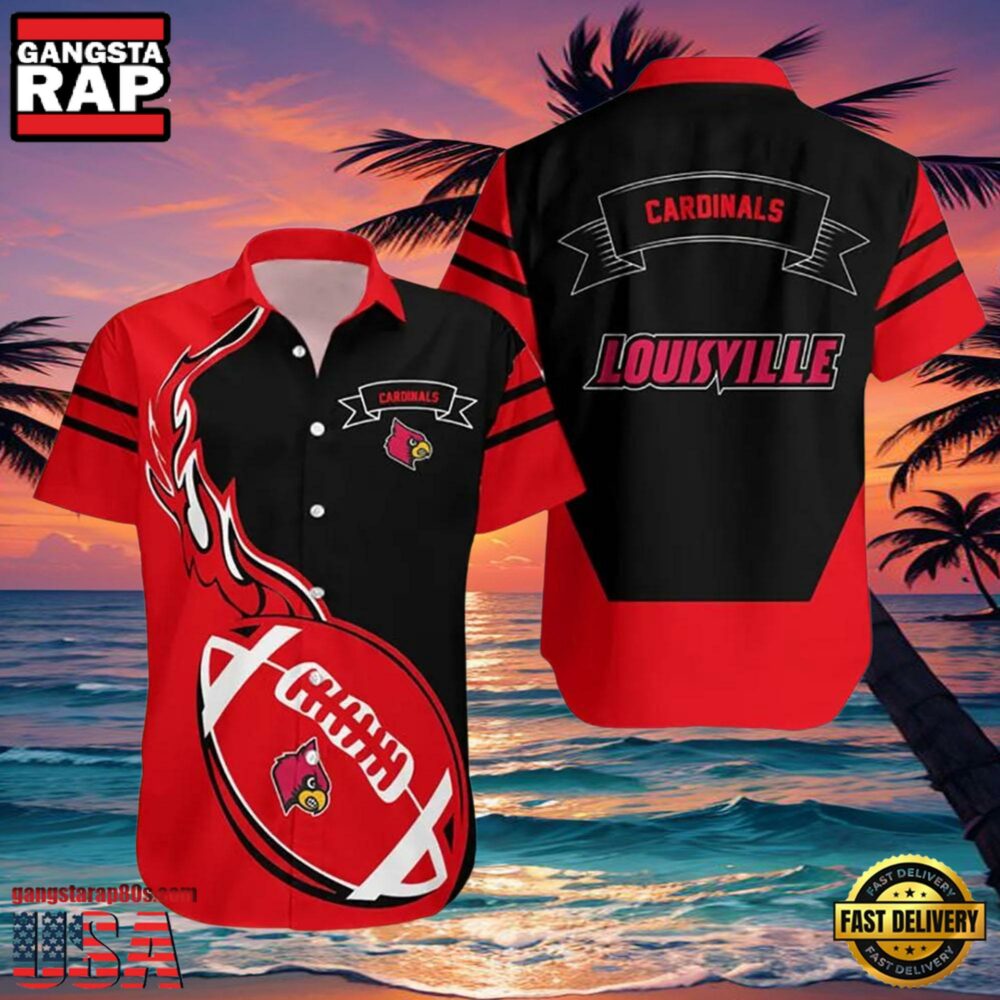 NCAA Louisville Cardinals Red Black Hawaiian Shirt NCAA Louisville Cardinals Red Black Hawaiian Shirt
