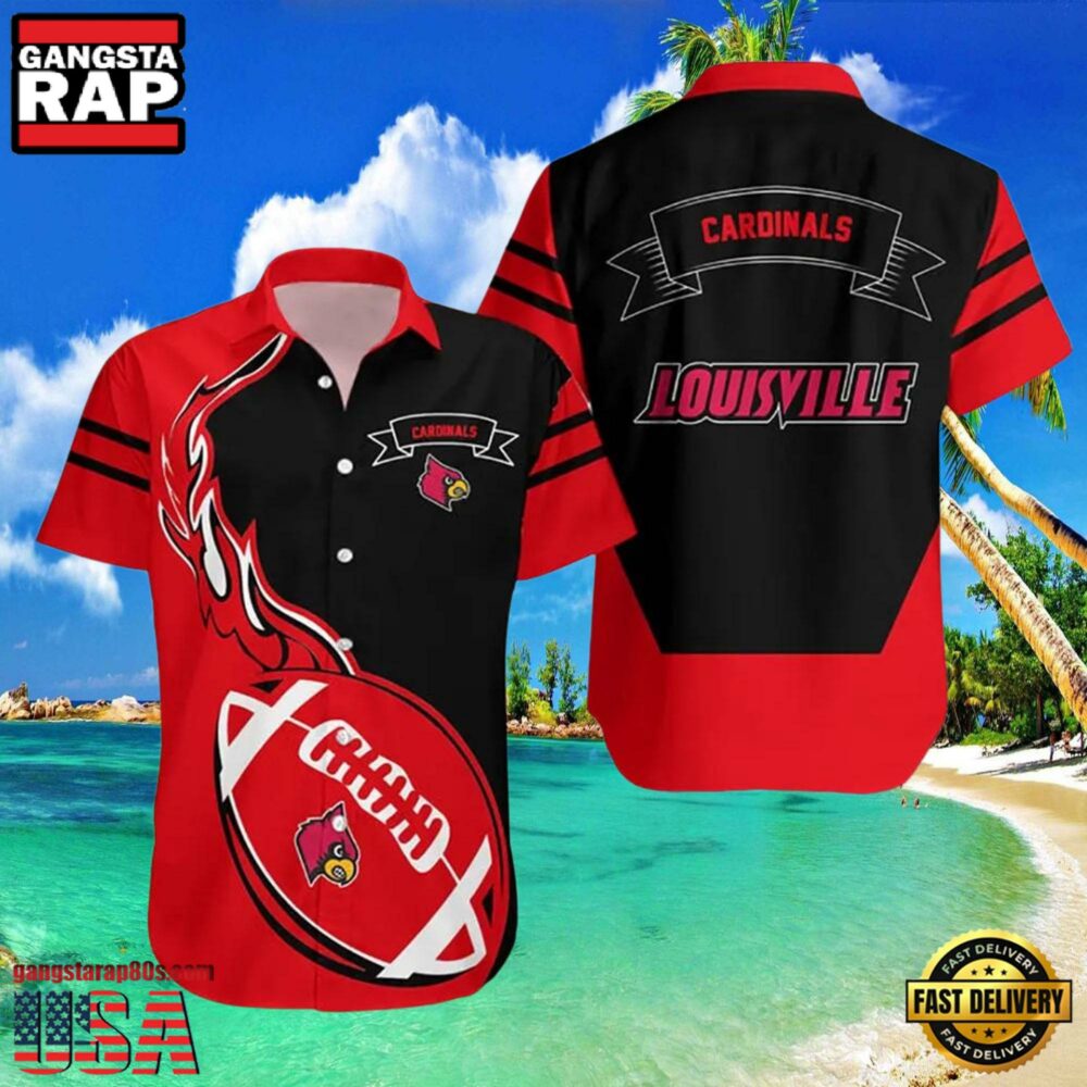 NCAA Louisville Cardinals Red Black Hawaiian Shirt NCAA Louisville Cardinals Red Black Hawaiian Shirt