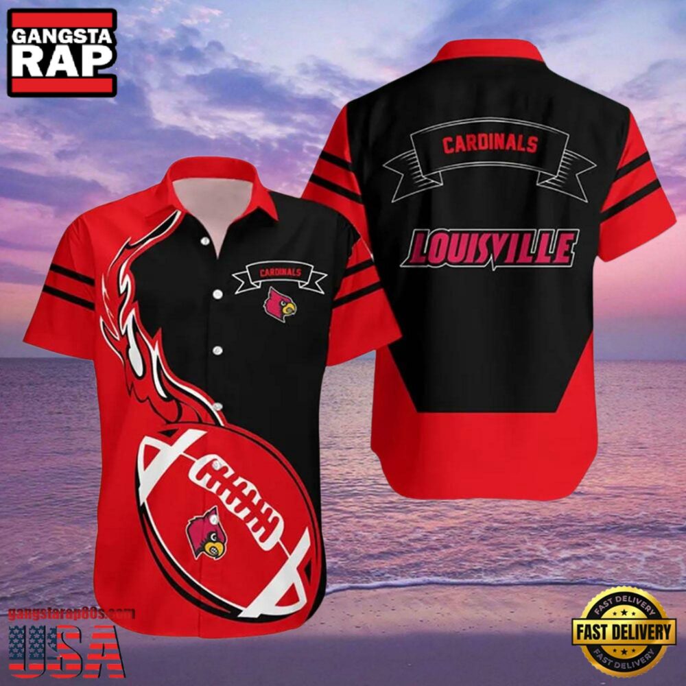NCAA Louisville Cardinals Red Black Hawaiian Shirt NCAA Louisville Cardinals Red Black Hawaiian Shirt