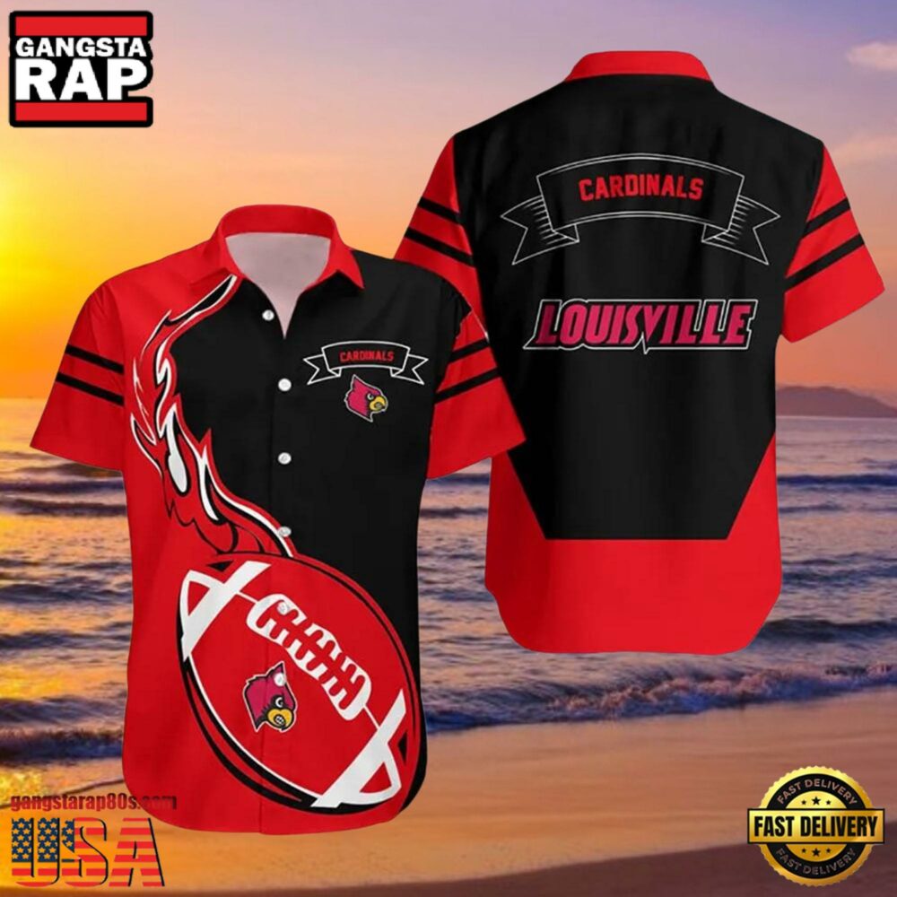 NCAA Louisville Cardinals Red Black Hawaiian Shirt NCAA Louisville Cardinals Red Black Hawaiian Shirt