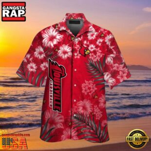 NCAA Louisville Cardinals Red Flowers Hawaiian Shirt