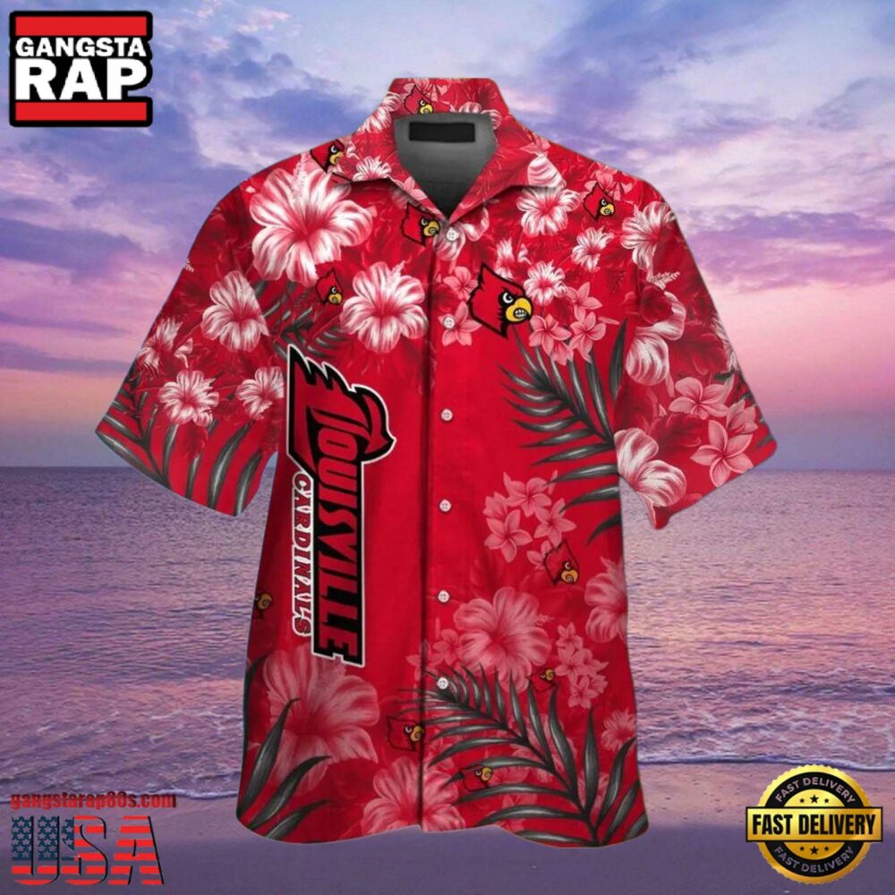 NCAA Louisville Cardinals Red Flowers Hawaiian Shirt NCAA Louisville Cardinals Red Flowers Hawaiian Shirt