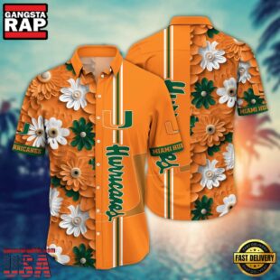 NCAA Miami Hurricanes Flower Summer Aloha Button Hawaiian Shirt