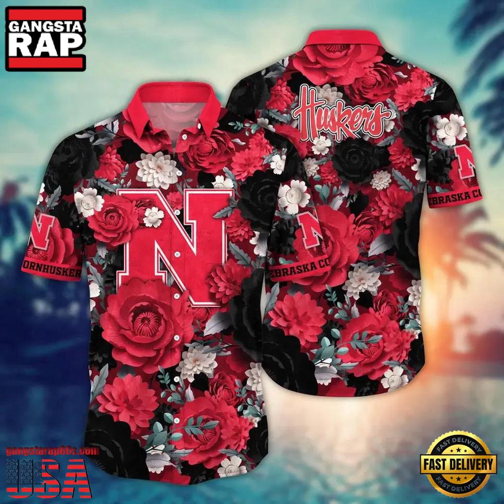 NCAA Nebraska Cornhuskers Palm Tree Sporty Design Hawaiian Shirt NCAA Nebraska Cornhuskers Palm Tree Sporty Design Hawaiian Shirt