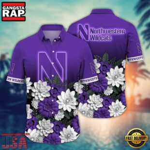 NCAA Northwestern Wildcats Flower Tropical Summer Beach Hawaiian Shirt