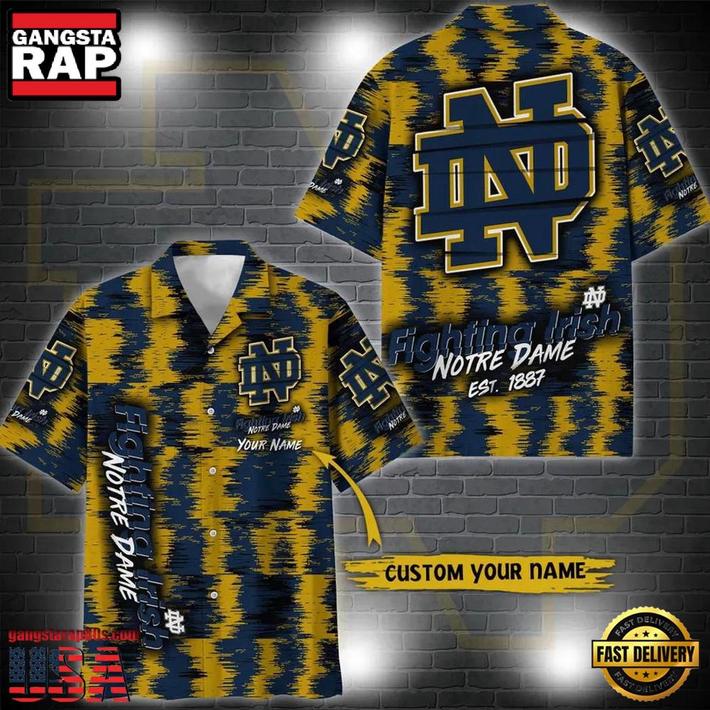 NCAA Notre Dame Fighting Irish Custom Name Aloha Hawaiian Shirt NCAA Notre Dame Fighting Irish Custom Name Aloha Hawaiian Shirt