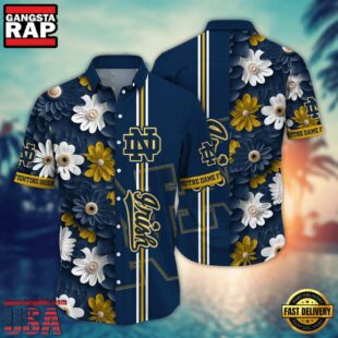 NCAA Notre Dame Fighting Irish Flower Summer Aloha Button Hawaiian Shirt