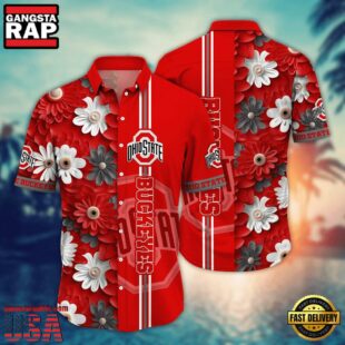 NCAA Ohio State Buckeyes Flower Summer Aloha Button Hawaiian Shirt
