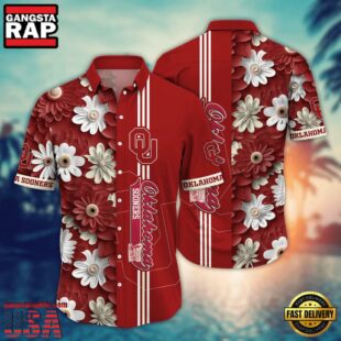 NCAA Oklahoma Sooners Flower Summer Aloha Button Hawaiian Shirt