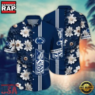 NCAA Penn State Nittany Lions Flower Summer Aloha Button Hawaiian Shirt