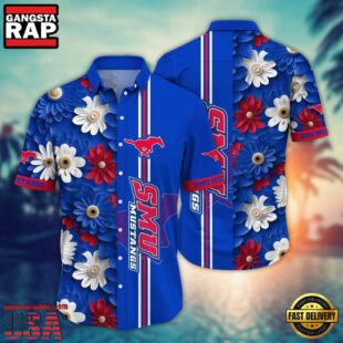 NCAA SMU Mustangs Flower Summer Aloha Button Hawaiian Shirt
