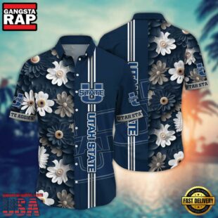 NCAA Utah State Aggies Flower Summer Aloha Button Hawaiian Shirt