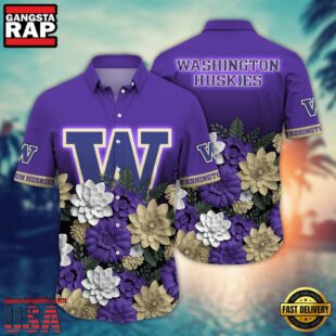 NCAA Washington Huskies Flower Tropical Summer Beach Hawaiian Shirt