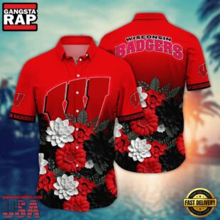 NCAA Wisconsin Badgers Flower Tropical Summer Beach Hawaiian Shirt
