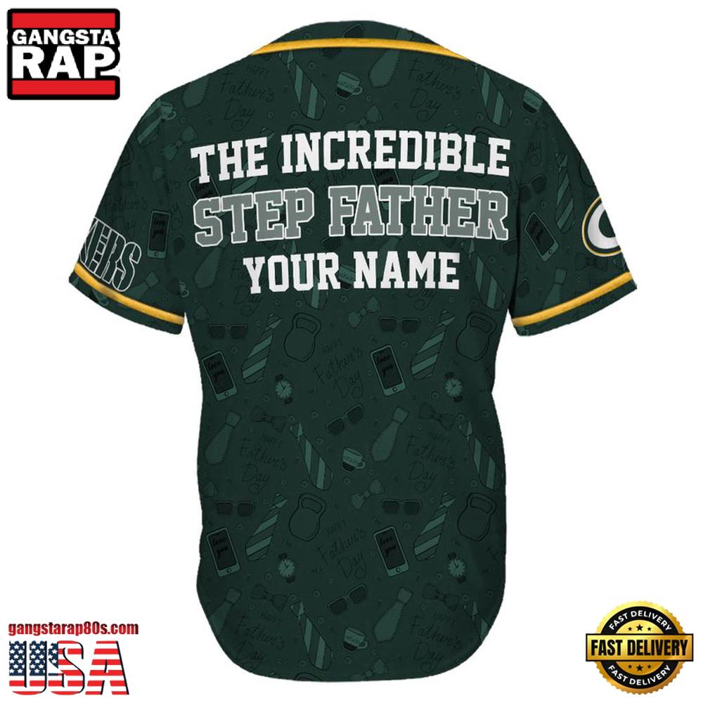 NFL Custom Name Green Bay Packers The Increadible Step Father's Day New Design Baseball Jersey Shirt NFL Custom Name Green Bay Packers The Increadible Step Father's Day New Design Baseball Jersey Shirt