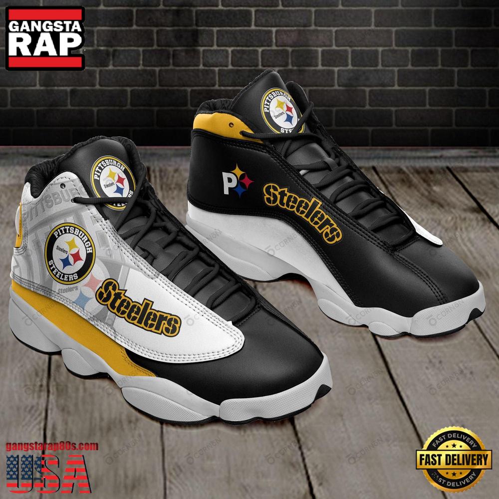 NFL Pittsburgh Steelers Black New Design Air Jordan 13 Running Sneakers Shoes NFL Pittsburgh Steelers Black New Design Air Jordan 13 Running Sneakers Shoes