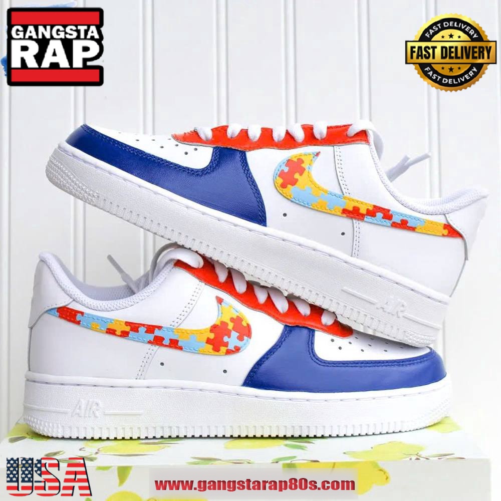 Autism Awareness Limited Edition Air Force 1 Running Sneakers Shoes Autism Awareness Limited Edition Air Force 1 Running Sneakers Shoes