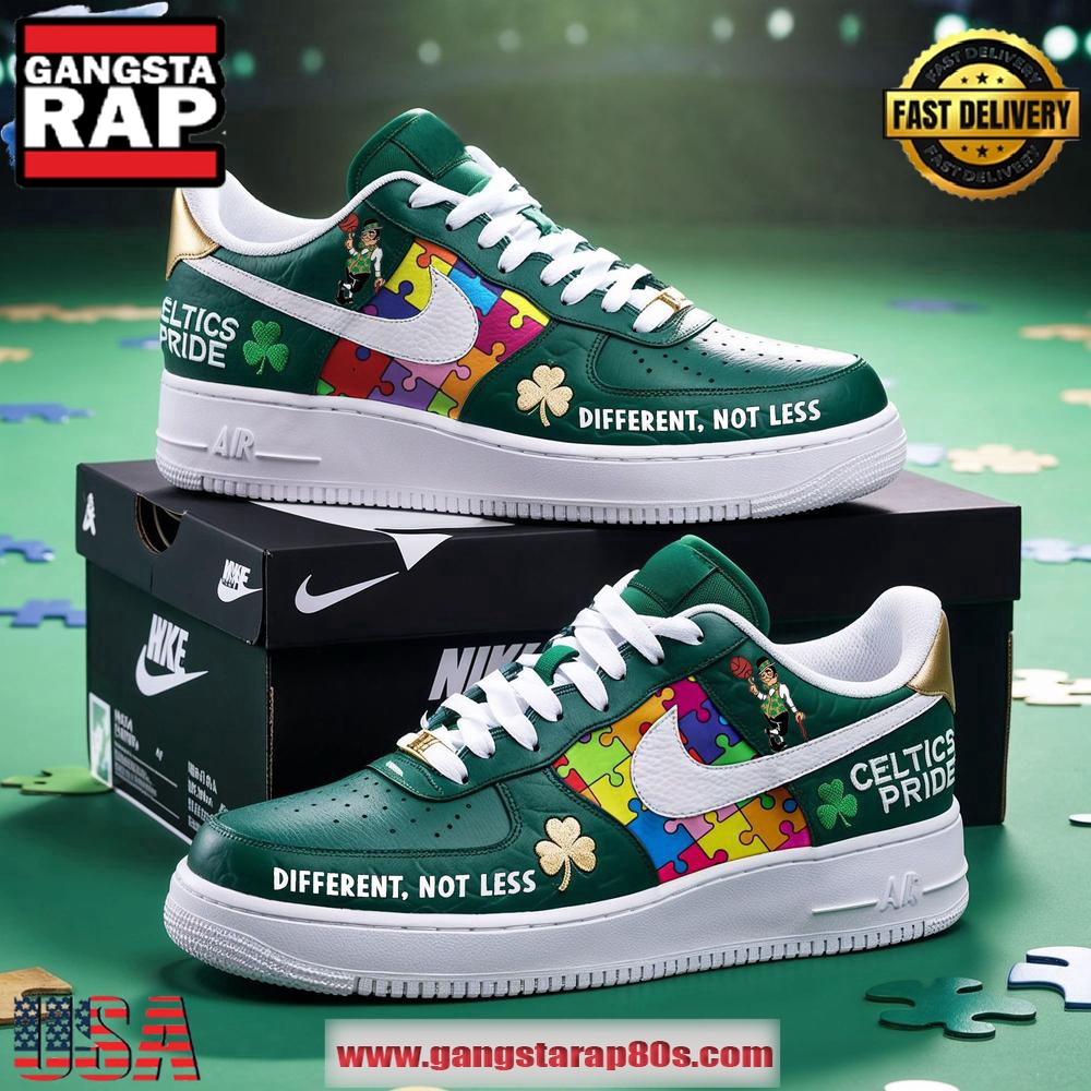 Boston Celtics Autism Awareness Limited Edition Air Force 1 Running Sneakers Shoes Boston Celtics Autism Awareness Limited Edition Air Force 1 Running Sneakers Shoes