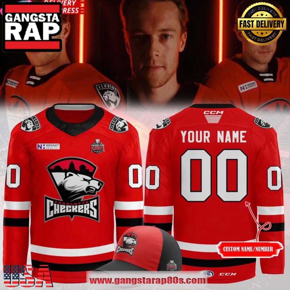 Charlotte Checkers 2025 Calder Cup Playoffs Red Custom Hockey Jersey Charlotte Checkers 2025 Calder Cup Playoffs Red Custom Hockey Jersey