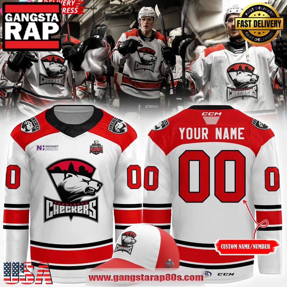 Charlotte Checkers 2025 Calder Cup Playoffs White Custom Hockey Jersey Charlotte Checkers 2025 Calder Cup Playoffs White Custom Hockey Jersey
