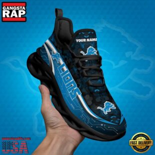 Custom Name Detroit Lions Black Clunky NFL Sport Max Soul Shoes
