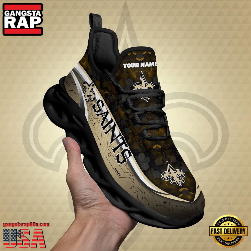 NFL Custom Name New Orleans Saints Team Logo New Design Max Soul Shoes Running Sneakers NFL Custom Name New Orleans Saints Team Logo New Design Max Soul Shoes Running Sneakers