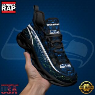 Custom Name Seattle Seahawks Black Clunky NFL Sport Max Soul Shoes