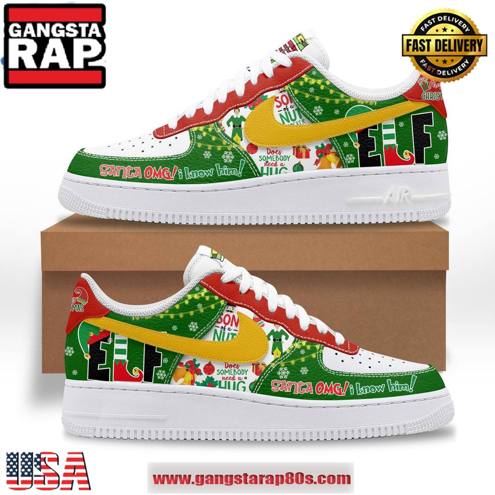 Elf Santa OMG Christmas Edition Air Force 1 Running Sneakers Shoes Elf Santa OMG Christmas Edition Air Force 1 Running Sneakers Shoes