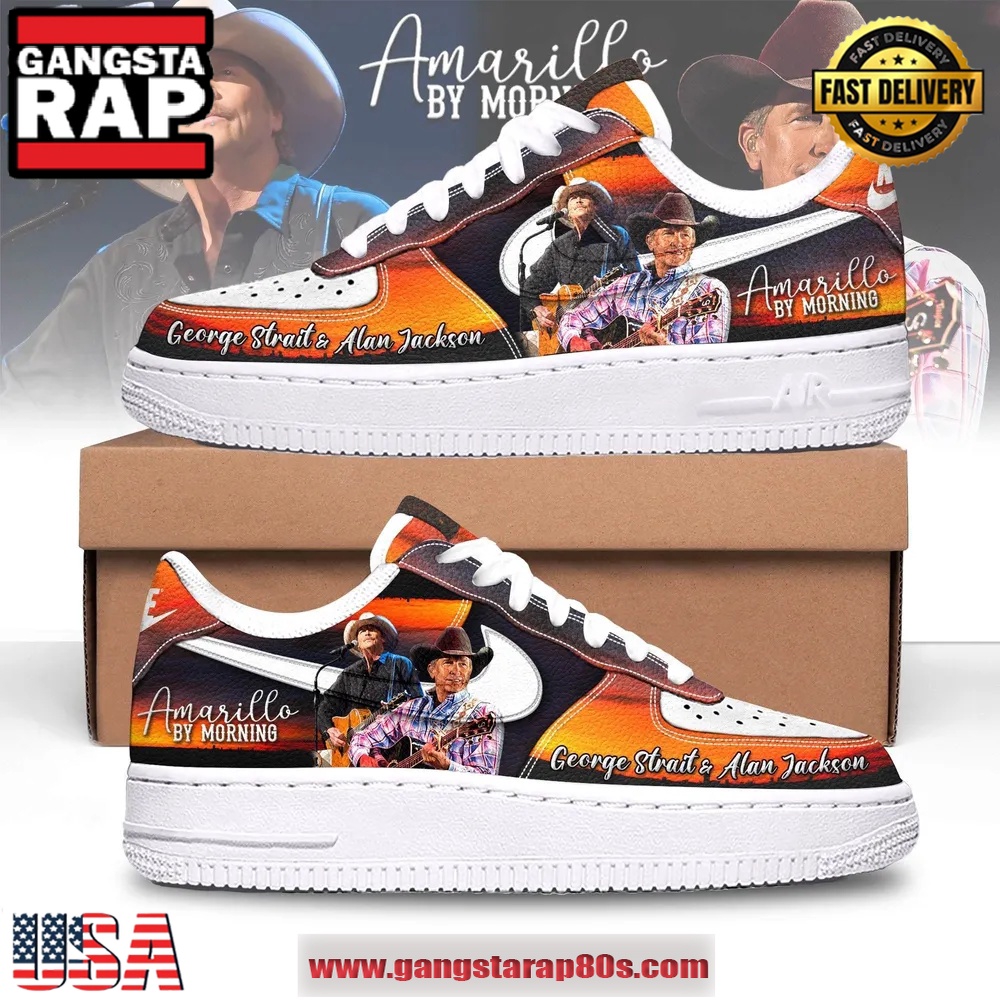 George Strait & Alan Jackson Amarillo By Morning Air Force 1 Running Sneakers Shoes George Strait & Alan Jackson Amarillo By Morning Air Force 1 Running Sneakers Shoes