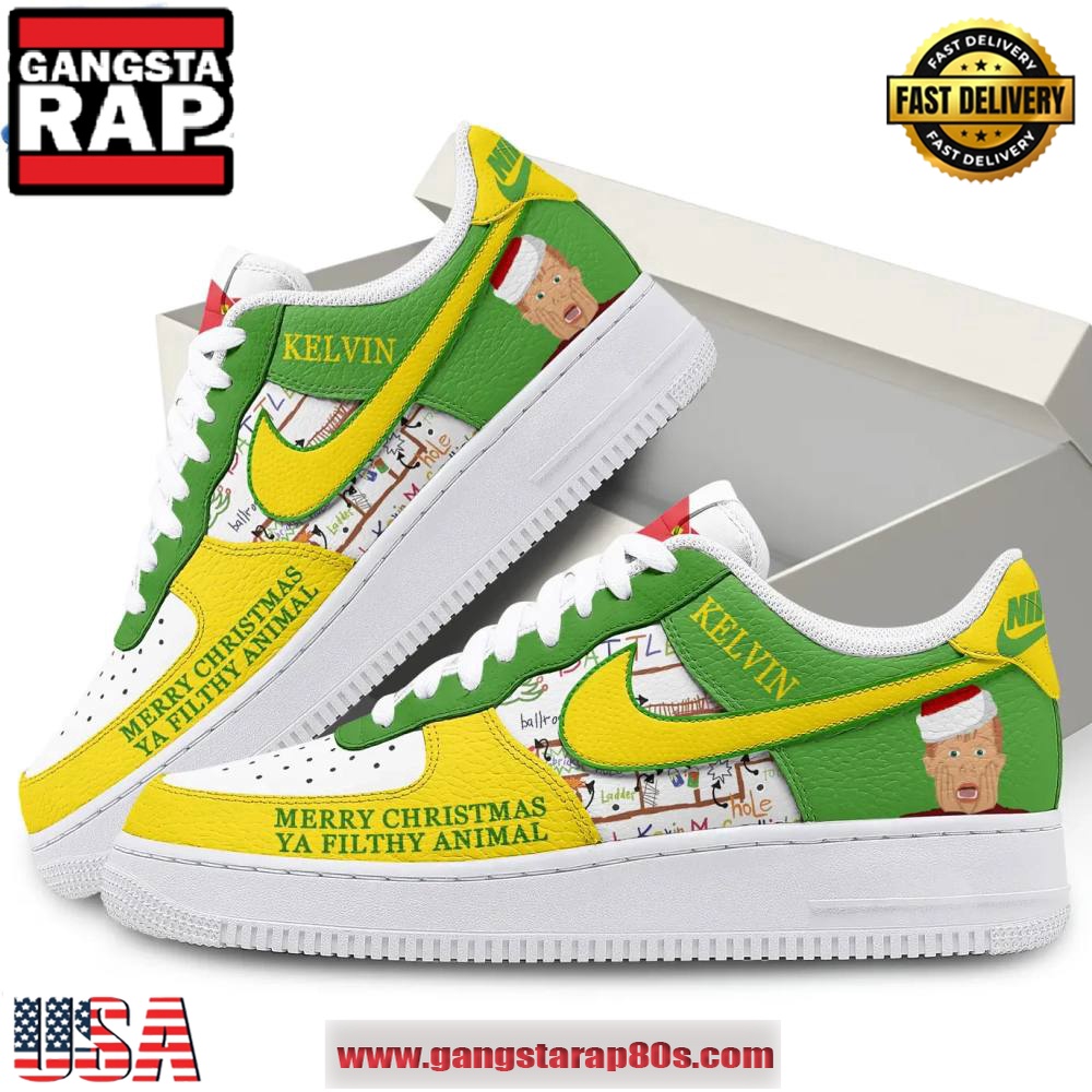 Home Alone Kelvin Merry Christmas Air Force 1 Running Sneakers Shoes Home Alone Kelvin Merry Christmas Air Force 1 Running Sneakers Shoes
