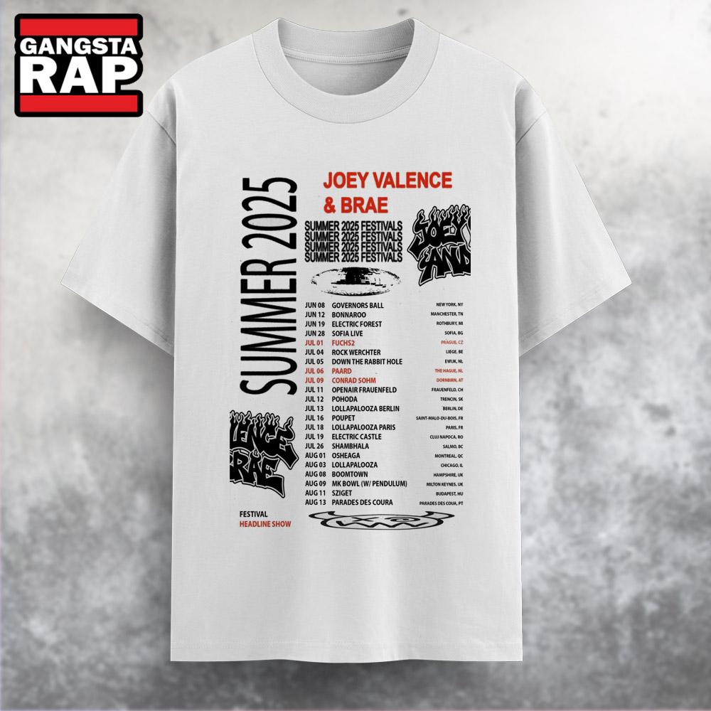 Joey Valence and Brae Summer 2025 Festivals T Shirt Joey Valence and Brae Summer 2025 Festivals T Shirt