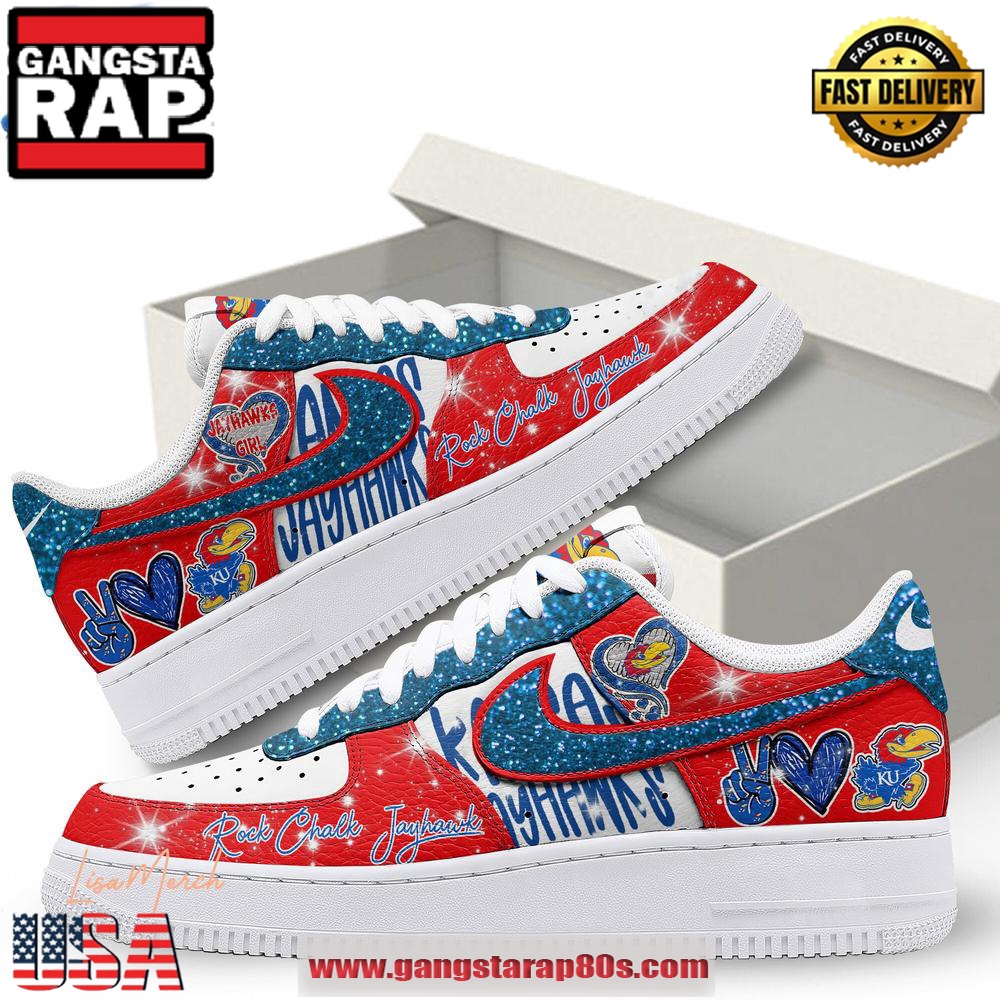 Kansas Jayhawks Basketball Limited Edition Air Force 1 Running Sneakers Shoes Kansas Jayhawks Basketball Limited Edition Air Force 1 Running Sneakers Shoes