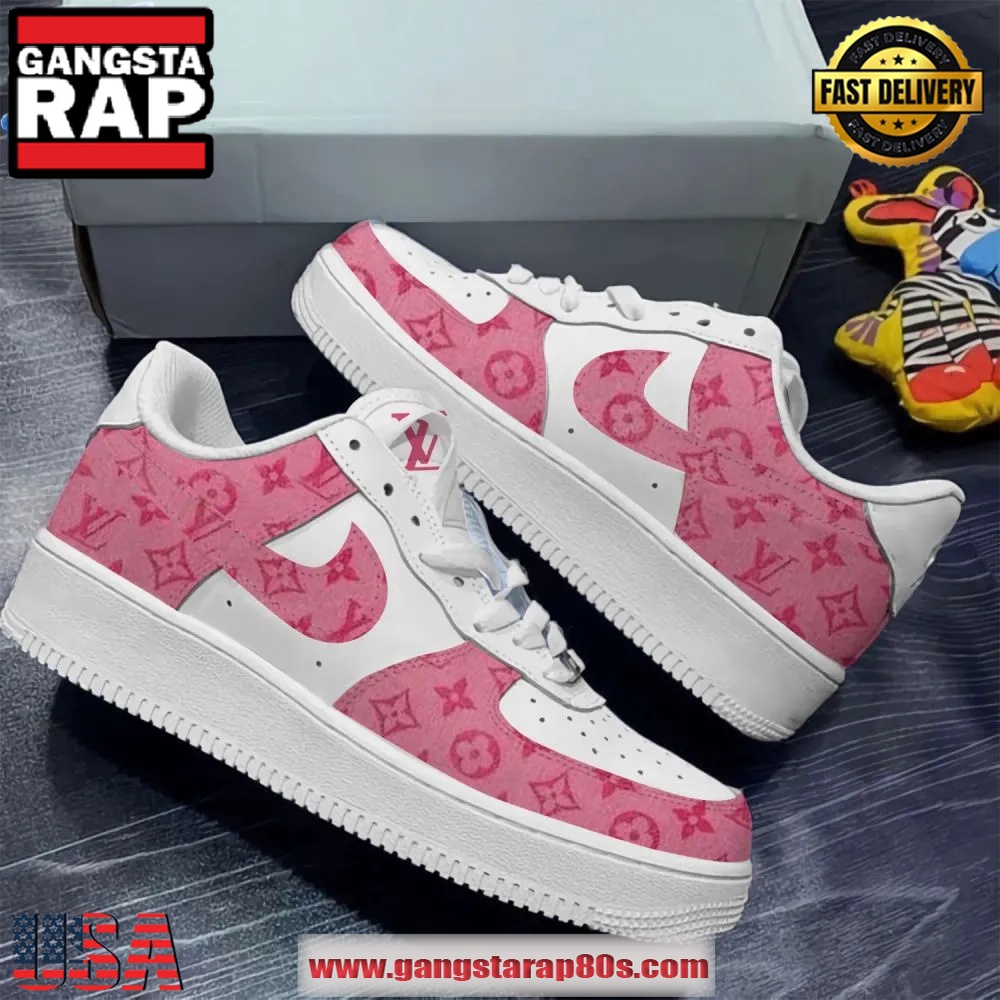 Louis Vuitton x Limited Edition Pink Air Force 1 Running Sneakers Shoes Louis Vuitton x Limited Edition Pink Air Force 1 Running Sneakers Shoes