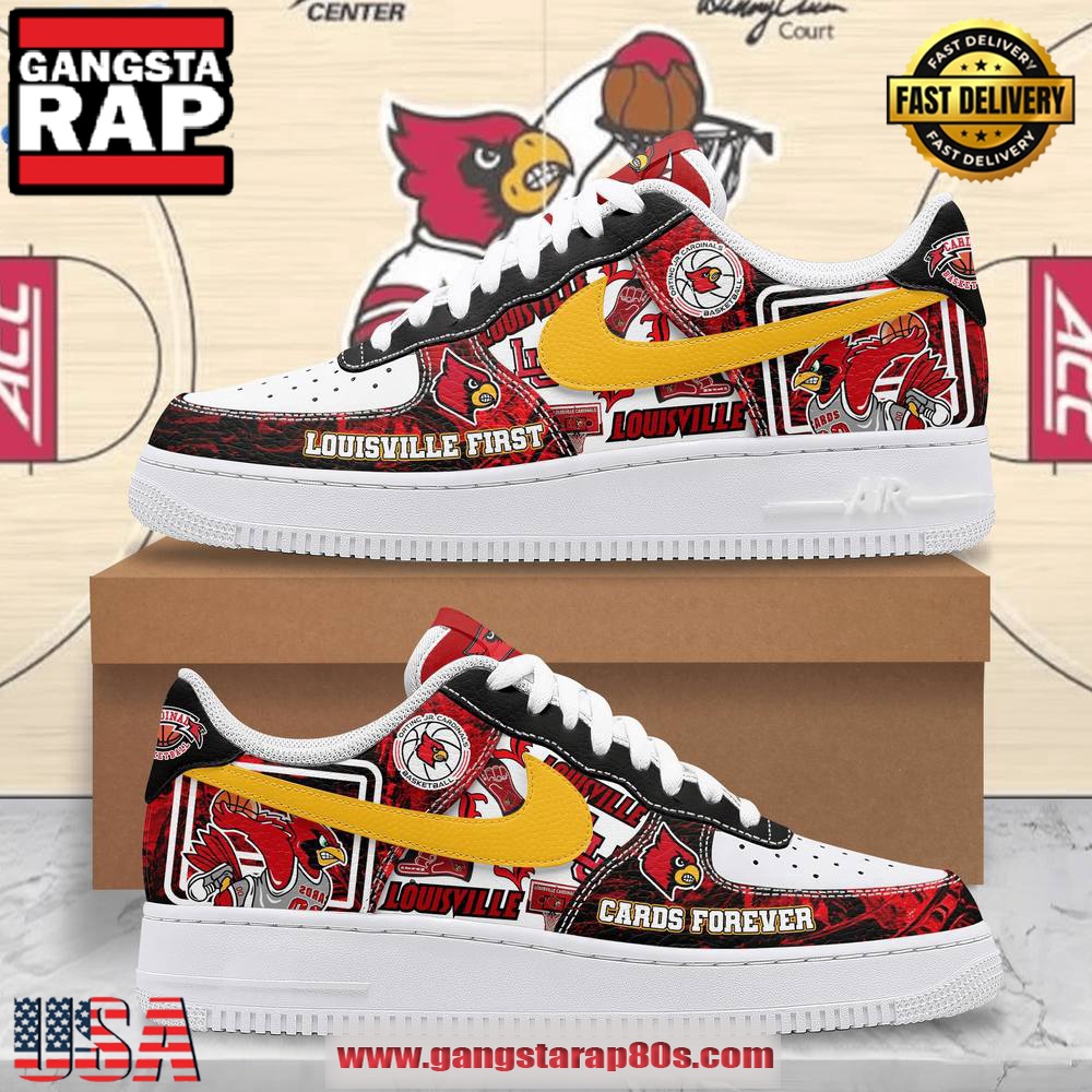 Louisville Cardinals Cards Forever Air Force 1 Running Sneakers Shoes Louisville Cardinals Cards Forever Air Force 1 Running Sneakers Shoes