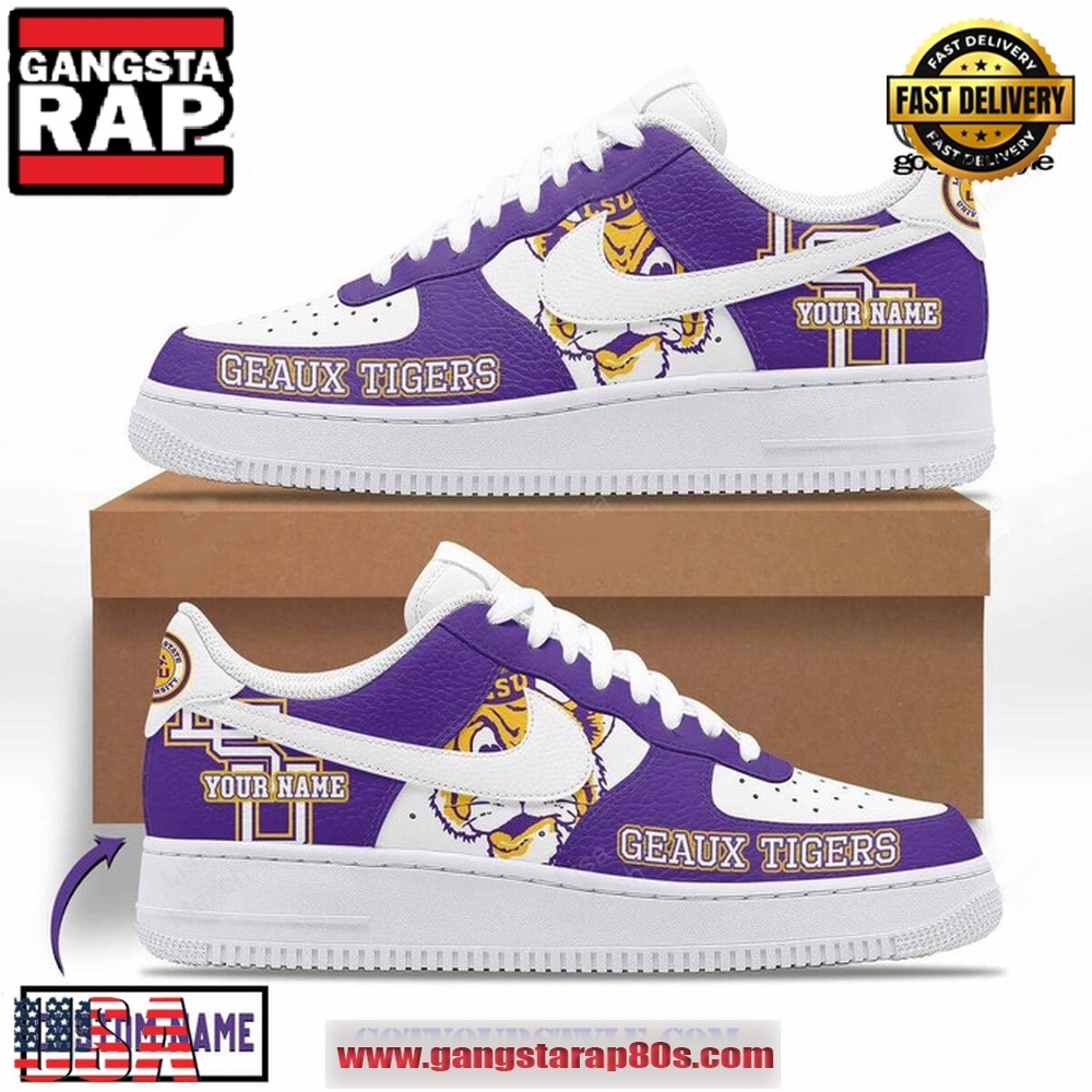 LSU Tigers Geaux Tigers Custom Name Air Force 1 Running Sneakers Shoes LSU Tigers Geaux Tigers Custom Name Air Force 1 Running Sneakers Shoes