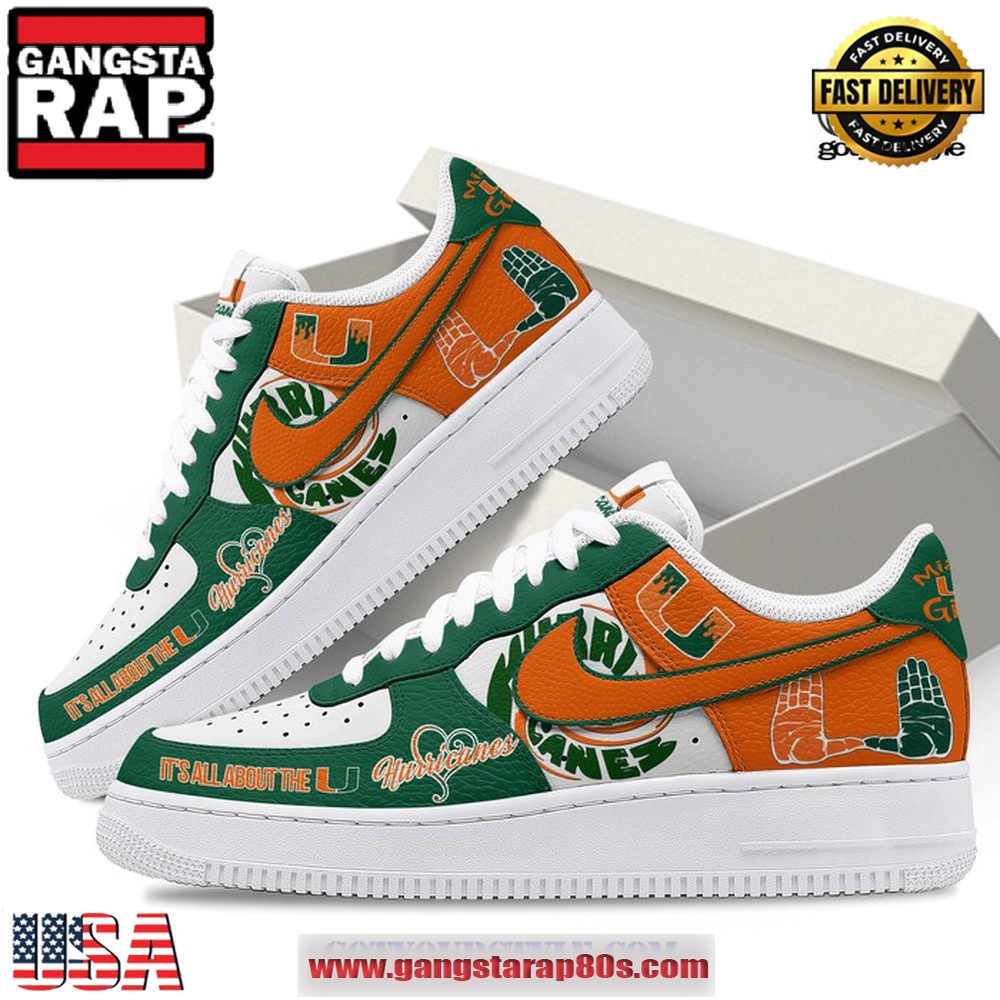Miami Hurricanes Miami Girl Air Force 1 Running Sneakers Shoes Miami Hurricanes Miami Girl Air Force 1 Running Sneakers Shoes