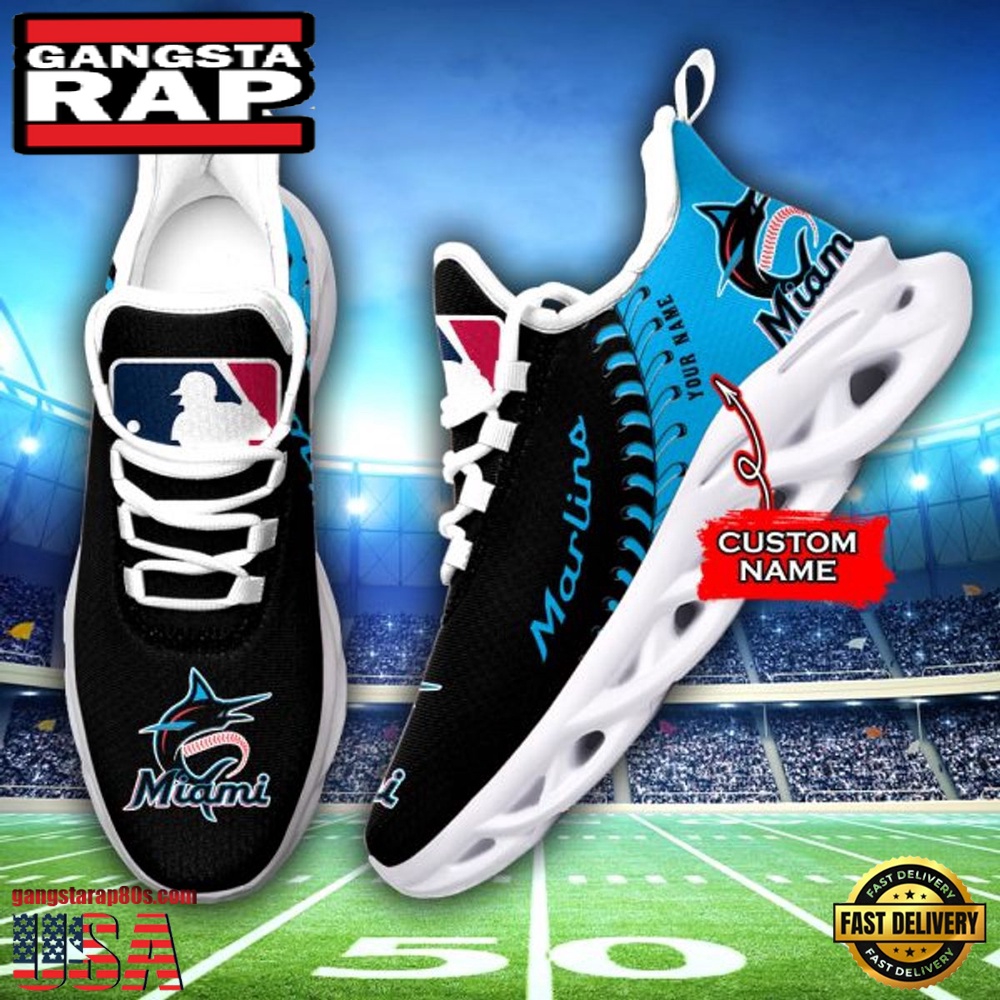 MLB Miami Marlins Unique Design Custom Name Max Soul Shoes Running Sneakers MLB Miami Marlins Unique Design Custom Name Max Soul Shoes Running Sneakers