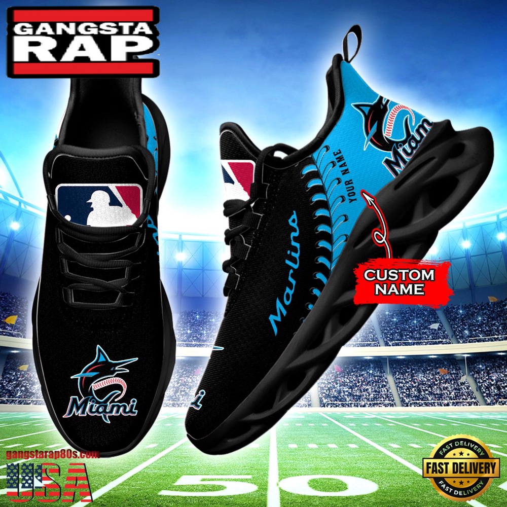 MLB Miami Marlins Unique Design Custom Name Max Soul Shoes Running Sneakers MLB Miami Marlins Unique Design Custom Name Max Soul Shoes Running Sneakers