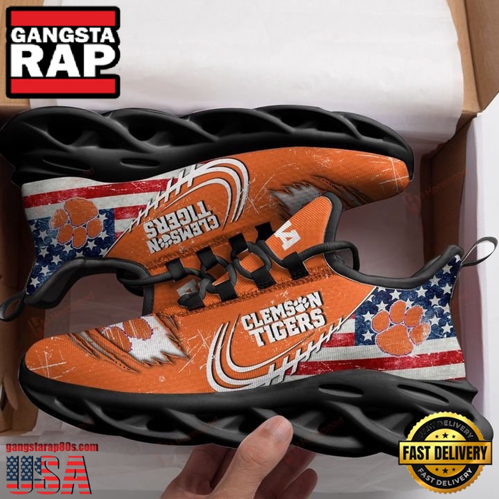 NCAA America Flag Clemson Tigers Unique Design Max Soul Shoes Running Sneakers NCAA America Flag Clemson Tigers Unique Design Max Soul Shoes Running Sneakers