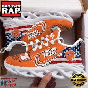 NCAA America Flag Clemson Tigers Unique Design Max Soul Shoes Running Sneakers