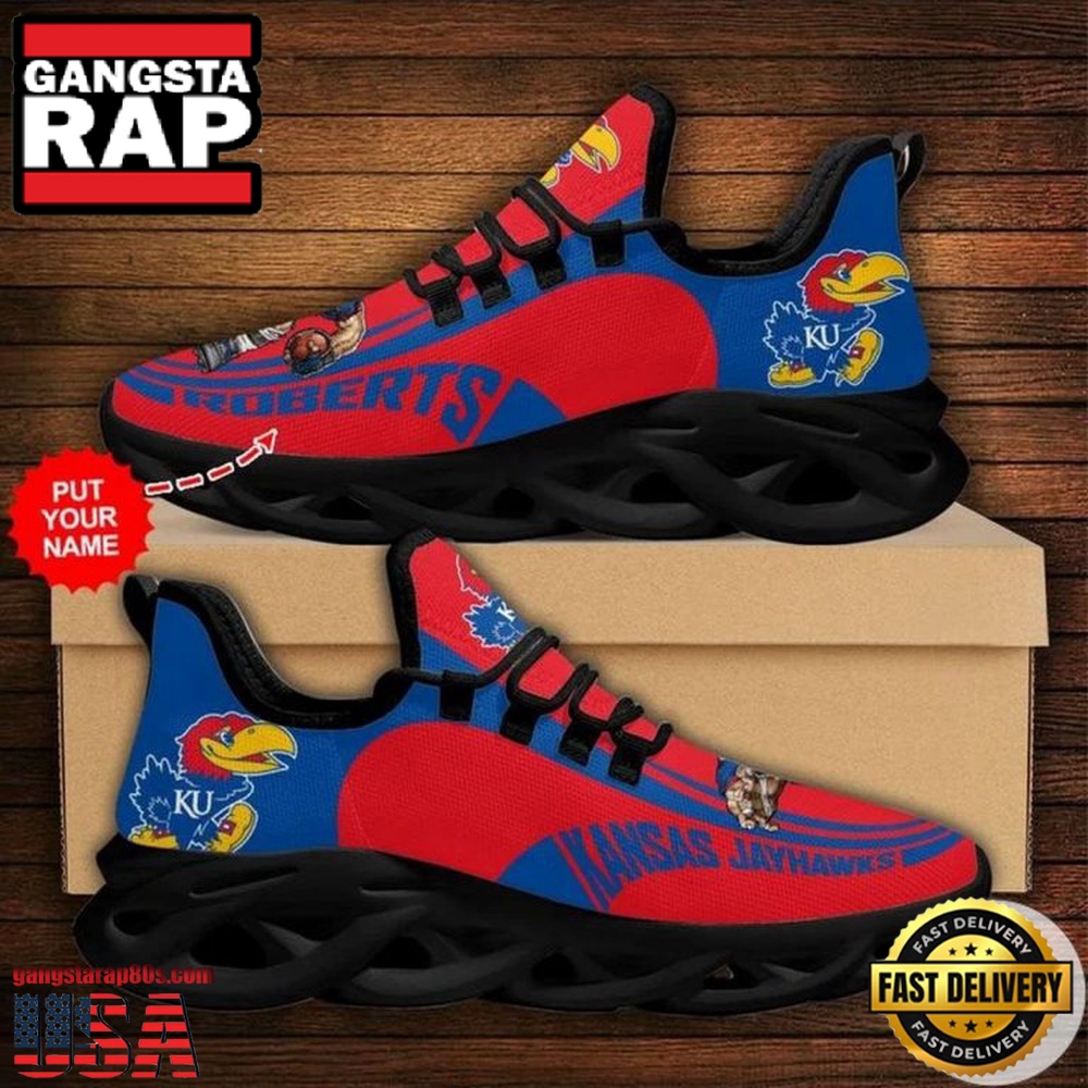 NCAA Custom Name Kansas Jayhawks Sneaker Unique Design Max Soul Shoes Running Sneakers NCAA Custom Name Kansas Jayhawks Sneaker Unique Design Max Soul Shoes Running Sneakers