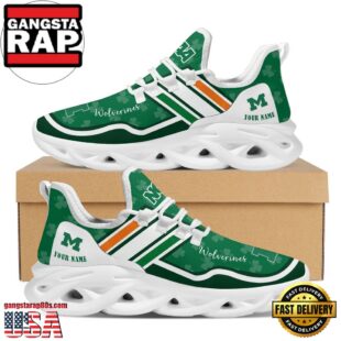 NCAA Custom Name Michigan Wolverines Logo Saint Patrick'S Day Unique Design Max Soul Shoes Running Sneakers