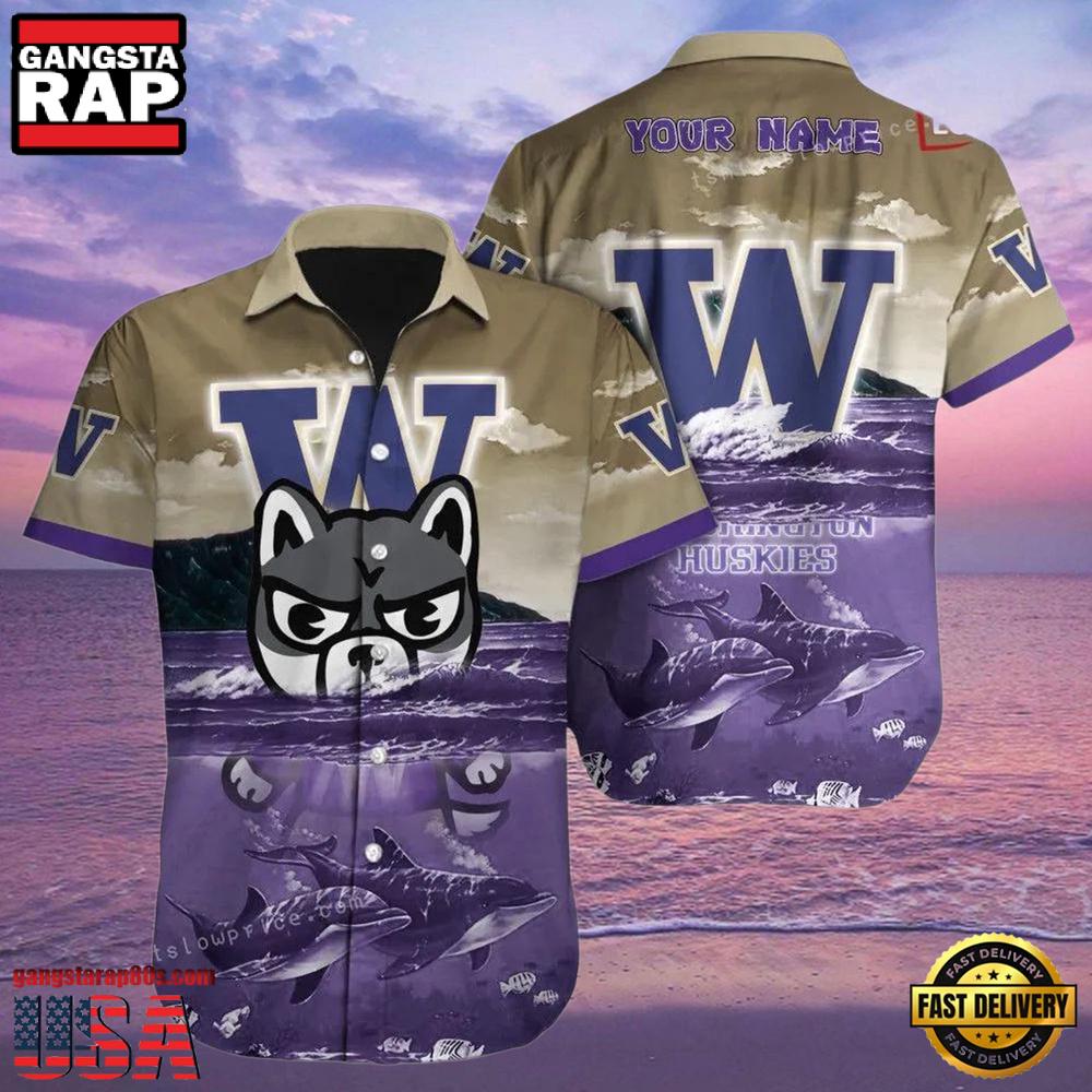 NCAA Custom Name Washington Huskies Hawaiian Shirt Outfit NCAA Custom Name Washington Huskies Hawaiian Shirt Outfit