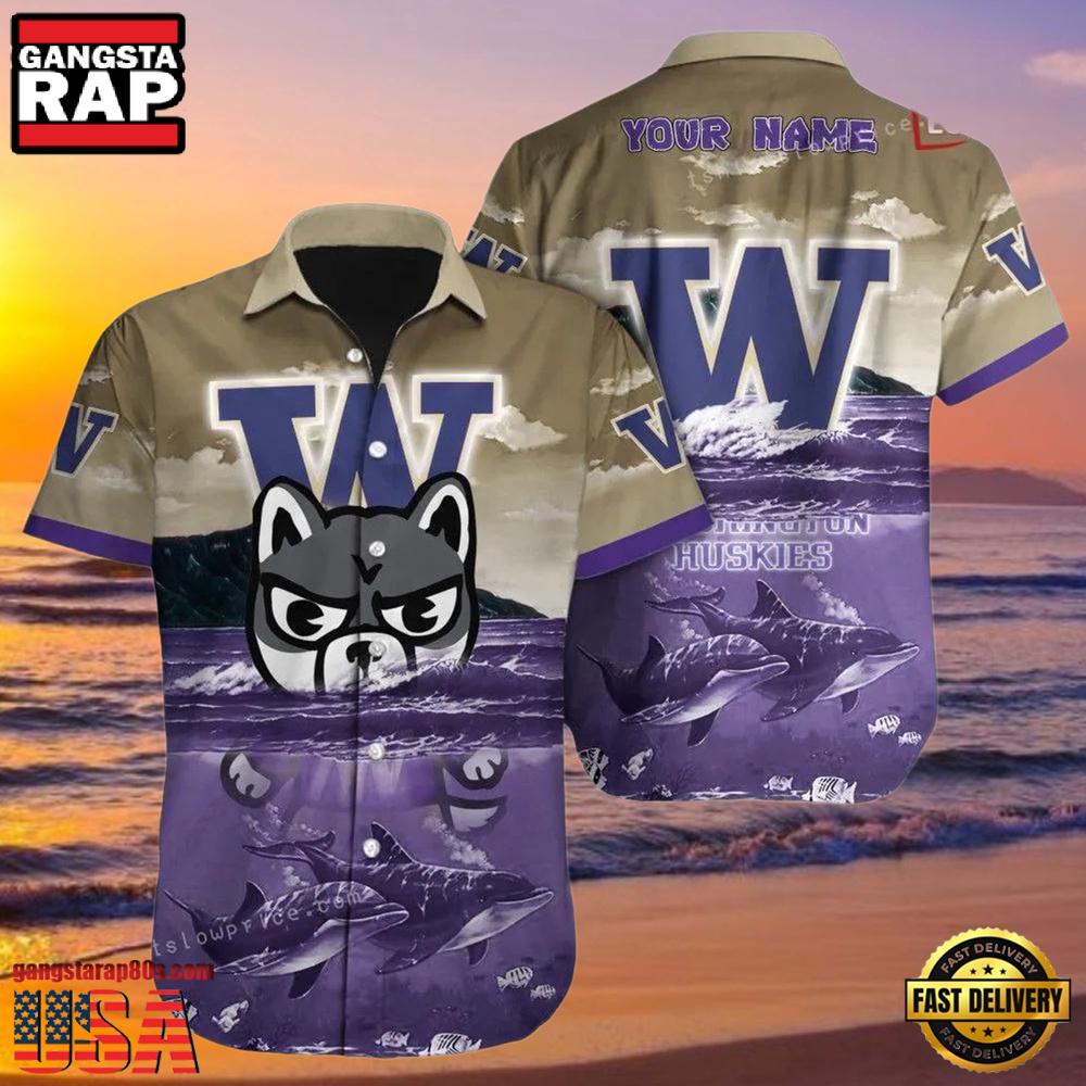 NCAA Custom Name Washington Huskies Hawaiian Shirt Outfit NCAA Custom Name Washington Huskies Hawaiian Shirt Outfit
