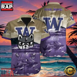 NCAA Custom Name Washington Huskies Hawaiian Shirt Outfit